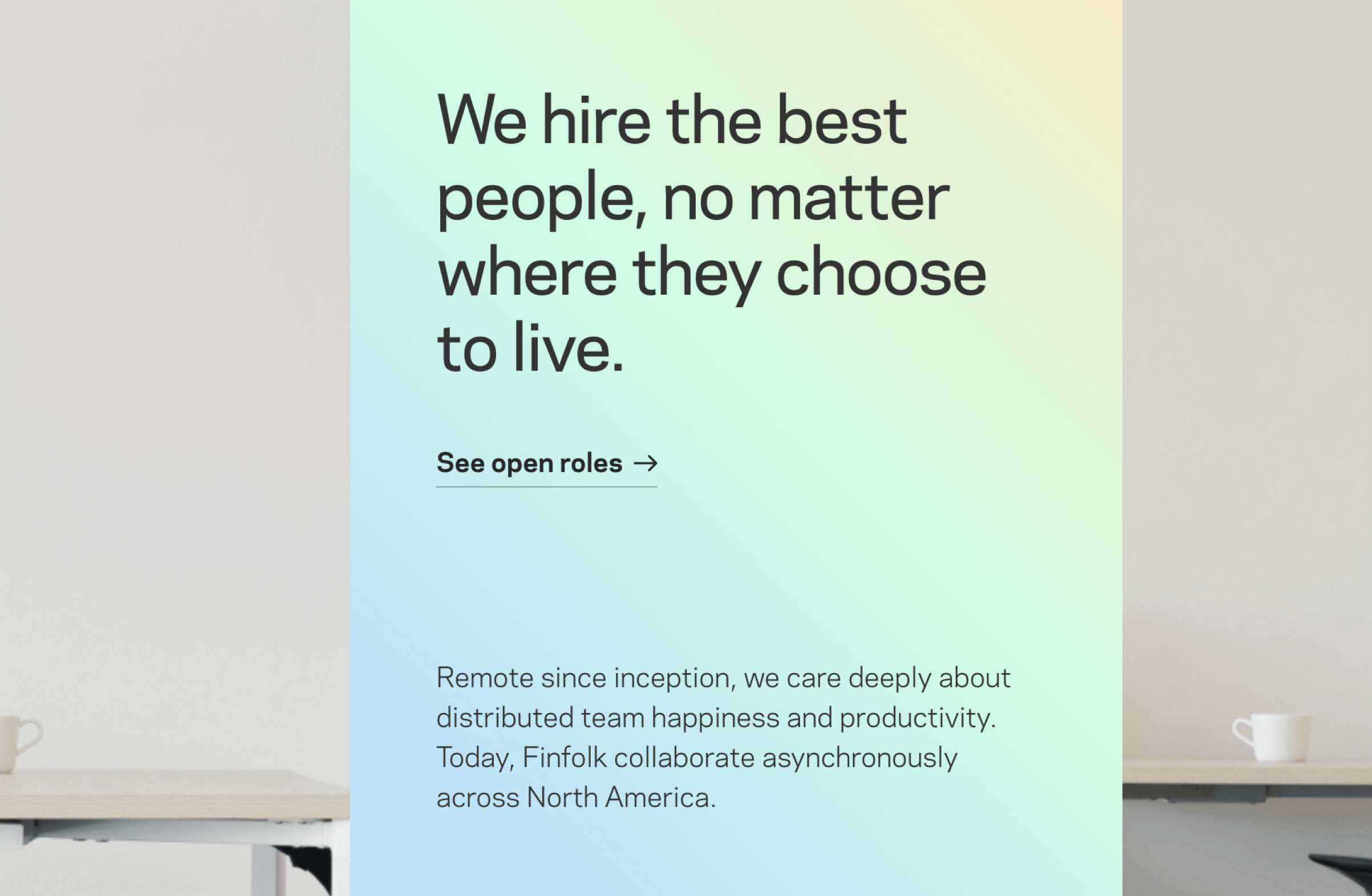 A green and blue gradient framing a headline and paragraph.