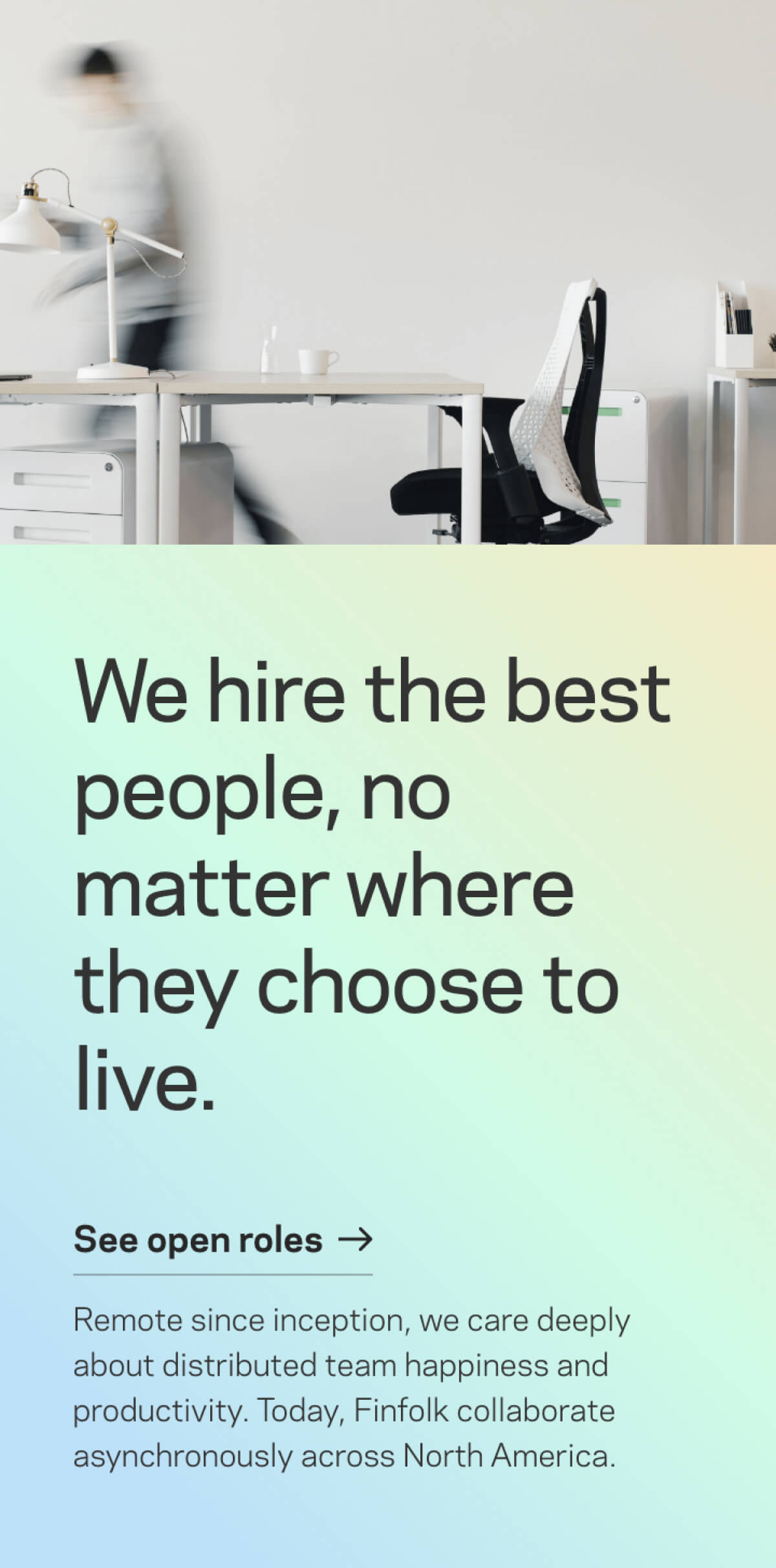 A mobile version of a website with some text over a green and blue gradient.