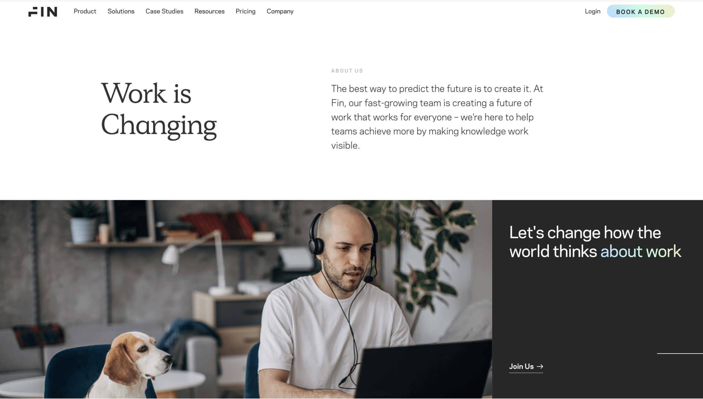 An image of a website with a man and a dog beneath a headline.