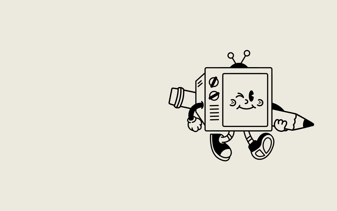 A cute cartoon tv holding a pencil.