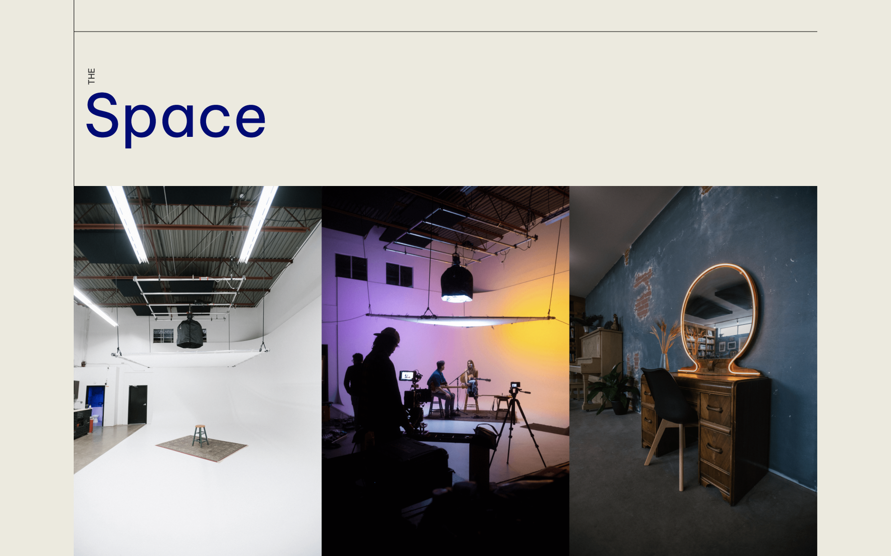 A section from workshopfilmcompany.com showing the space with three different pictures.