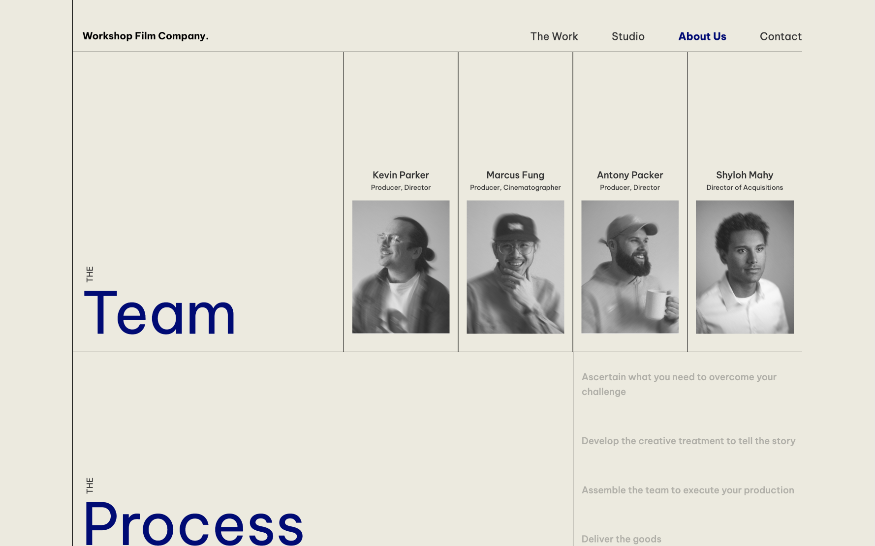 A section of workshopfilmcompany.com showing the team members.